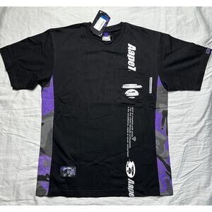 AAPE Bape Fancy Tee Black Purple Camo Side Panel Pocket NWT L